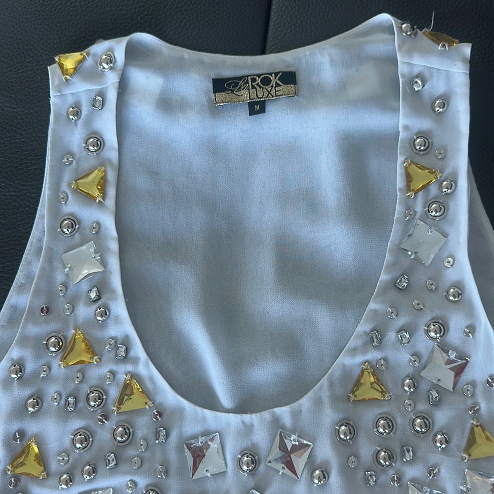 LaRok Luxe Top Blouse Crystals Diamond Stones M